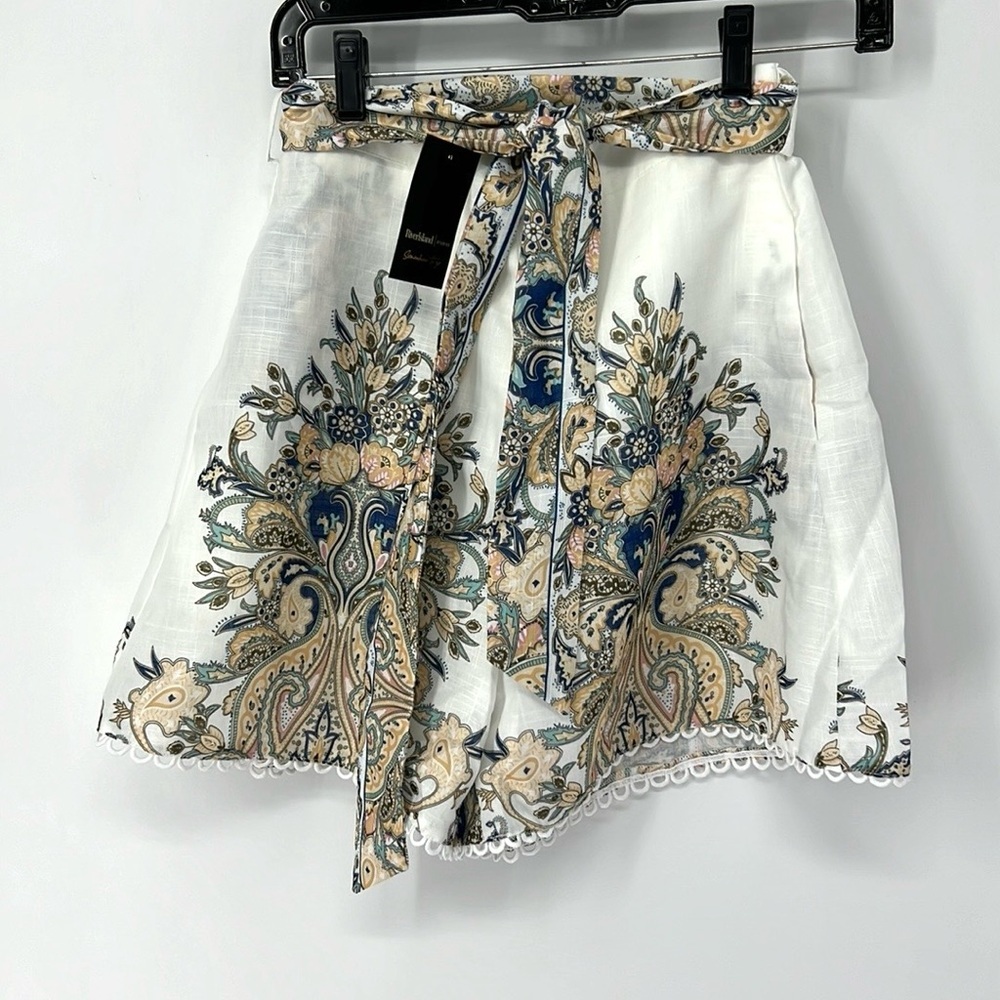 River Island White Paisley Print High Waist pockets Shorts with Tie Waist